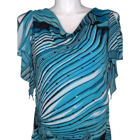 Vintage Y2K Chiffon Beaded Cowl Neck Dress Asymmetric Hem 14 Fairy Grunge Witchy - Picture 5 of 8